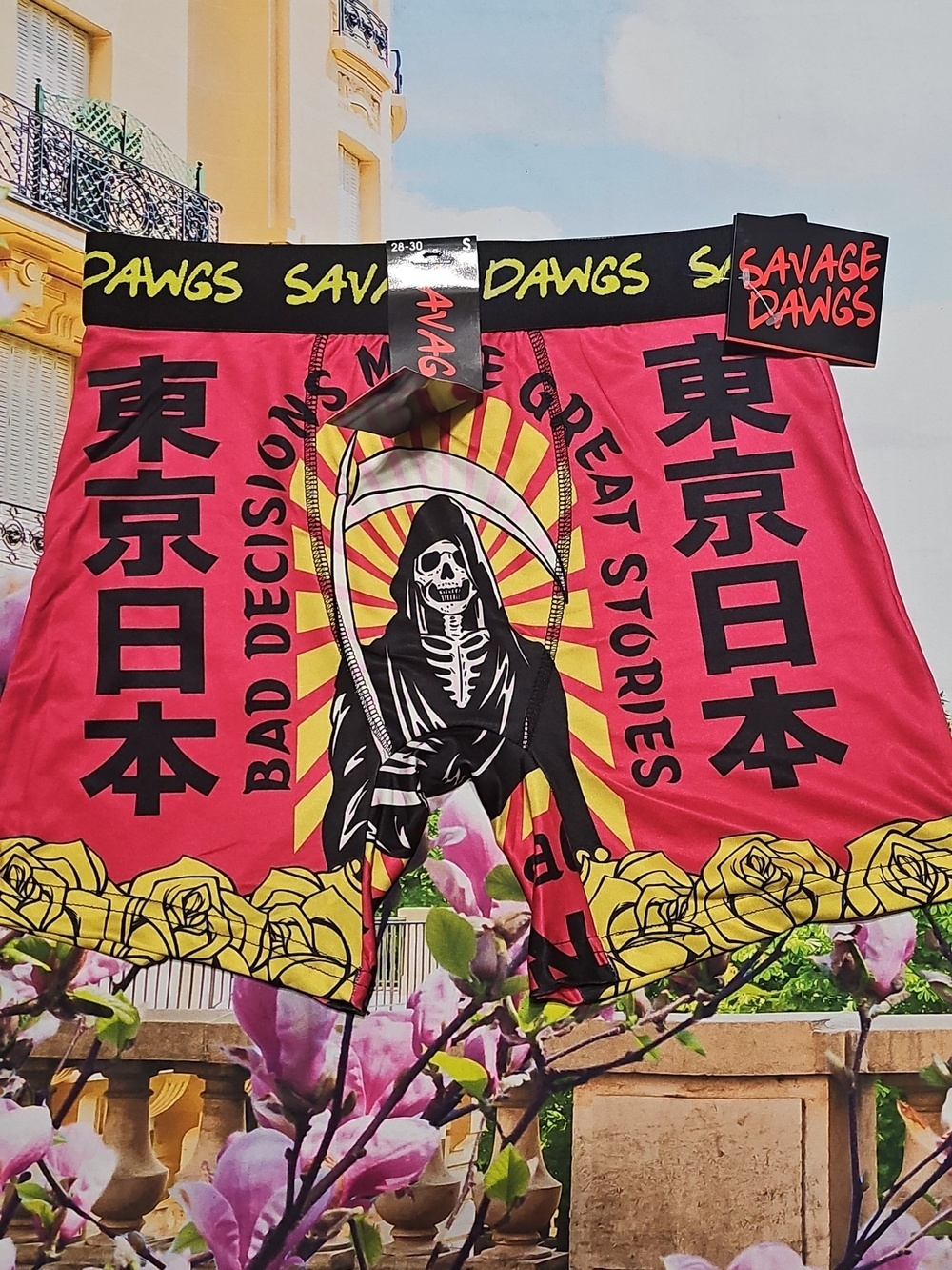 Savage Dawgs Graphic Boxer Shorts - Red & Yellow Small New